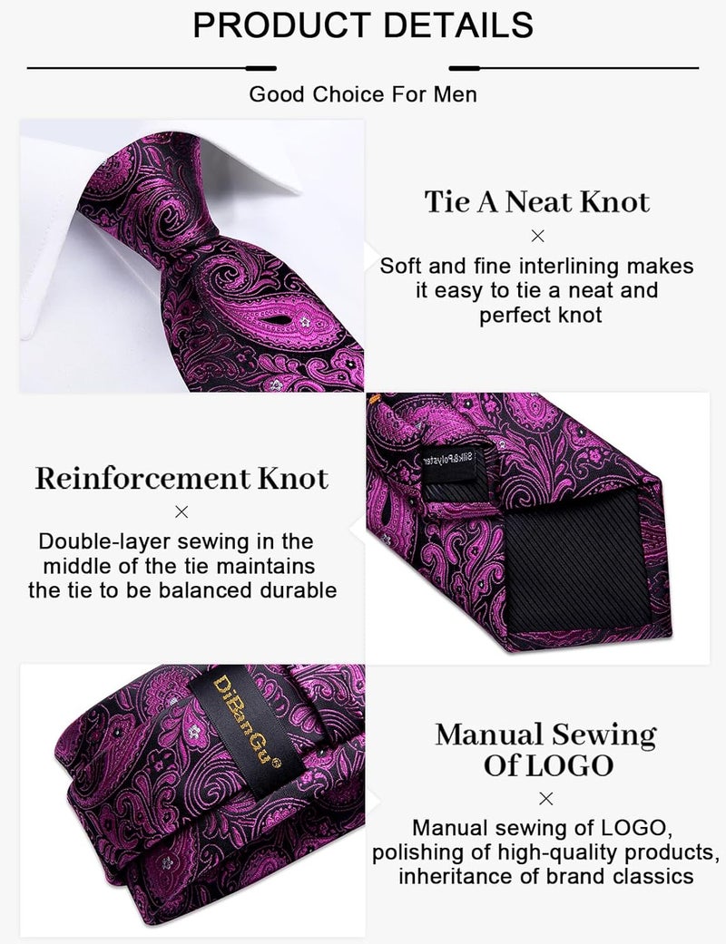 DiBanGu Paisley Ties for Men Silk Necktie and Pocket Square Cufflinks Tie Clip Set Woven Classic Mens Tie for Wedding Party - Image 4